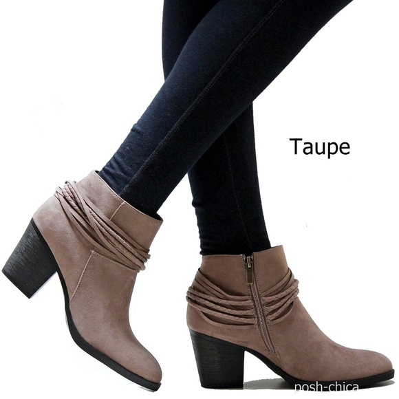 Shoes - New Taupe Western Wrap Strap Ankle Boots Booties